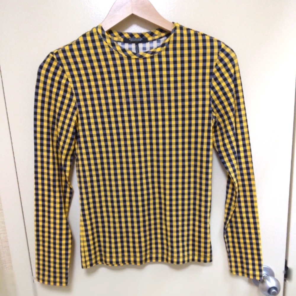 💕2 FOR $40-Scotch & Soda, Size XS, Yellow & Navy Checkered Long Sleeve Blouse💕